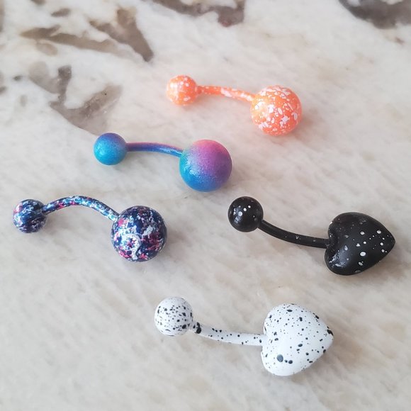 14g belly ring, navel piercing set, banana barbell 5 Bundle - Picture 2 of 3